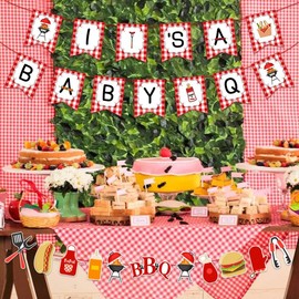 Kreatwow Baby Q Shower Decorations BBQ Party Decorations for Boy Girl It's A Baby Q Banner BBQ Barbecue Themed Baby Shower Gender Reveal Supplies