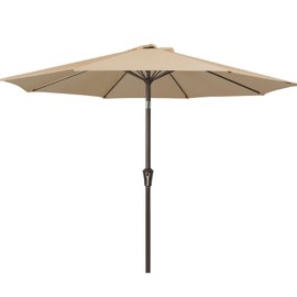 JEAREY 9FT Outdoor Patio Umbrella Outdoor Table Umbrella with Push Button Tilt and Crank, Market Umbrella 8 Sturdy Ribs UV Protection Waterproof for Garden, Deck, Backyard, Pool (Deep Tan)
