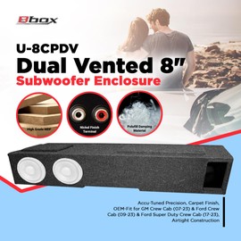 Atrend Dual Vented 8" Subwoofer Enclosure with Accu-Tuned Precision, Carpet Finish, OEM-Fit for GM & Ford Crew Cab & Super Duty Crew Cab, Airtight Construction