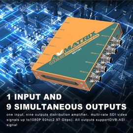 AVMATRIX SD1191 1x9 SDI Distribution Amplifier Splitter with Input Detection, Re-clocking, Cable Equalization, Supports HD-SDI/HD-SDI/SDI