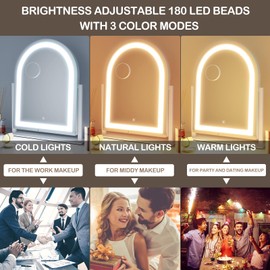 Gvnkvn Lighted Makeup Mirror, Hollywood Vanity Mirror with Lights, Three Color Lighting Modes, and Detachable 10X Magnification Mirror, Smart Touch Control, 360°Rotation (15.2in. Curved)