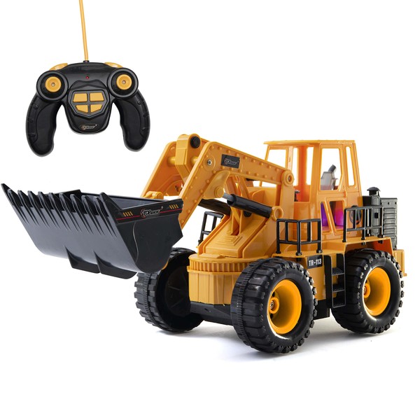 Top Race (TR-113 5 Channel Full Functional Remote Control Tractor Toy Front Loader | 14 x 6 x 8 inch Electric RC Remote Control Construction Toy Tractors with Lights & Sounds