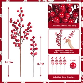 HOHOTIME Christmas Holly Berry Stem Ornaments, 8 Large Branches/32 Small Branches Artificial Berry Stem, Removable Artificial Glitter Berry Stem Ornaments, Home Decorative for Christmas Tree Wreath