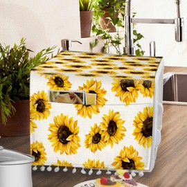 Microwave Oven Top Cover Dustproof Linen Machine Protector Decorative Kitchen Appliance Cover with Side Storage Pockets 11.8x35.4inches Blooming Sunflower