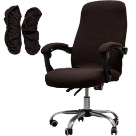 Melaluxe Office Chair Cover with Armrest Covers， Universal Stretch Desk Chair Cover, Computer Chair Slipcovers (Size: L) - Dark Coffee