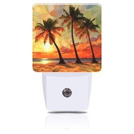 FOISIIAEA Palm Trees at Sunset Night Light, Beach Plug-in Nightlight with Dusk to Dawn Auto Sensor for Home Bedroom Hallway Kitchen 0.5W Sleep Friendly Led Lamp for Women Men
