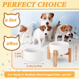 JMIATRY Ceramic Dog Bowls with Stand Set of 2, Raised Ceramic Dog Bowls 850ml/28oz White Raised Pet Bowls 6 Inch Pet Bowl for Medium Small Dogs Cat, with Anti Slip Rubber Pad