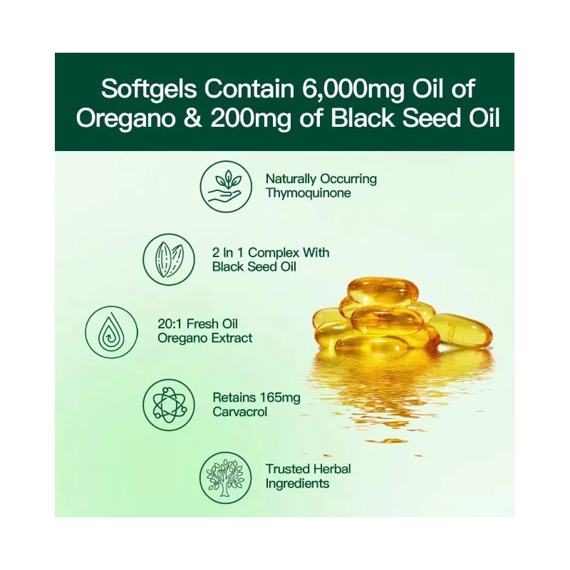 Aceite De Orégano 300cápsulas Con Aceite De Semilla Negra