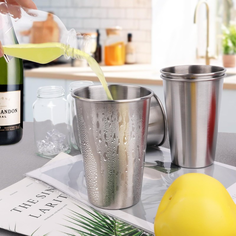 YOLCAR 5 Pack Stainless Steel Cups, 17oz Metal Drinking Glasses,