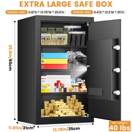 5.8 Cuft Large Safe Box Fireproof Waterproof, Fireproof Safe for Home Use, Security Safes with Digital Keypad and Manual Key, 3 Removable Steel Shelves, Home Safes for Document Money Valuables