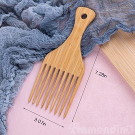 Framendino, 2 Pack Bamboo Combs Afro Hair Picks Beard Pick Men Wide Tooth Comb Curly Wavy Natural Thick Long Hair Hair Picks for Women Hair Styling