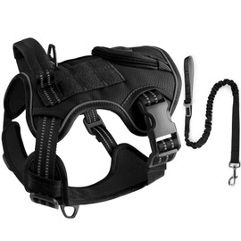 EAWON Tactical Dog Harness and Leash Set for Small Medium Large Dogs Reflective Pet Harness Waterproof Adjustable Soft Dog Vest Harness with Handle Back Bag Night Easy Walk Hiking Training Black L