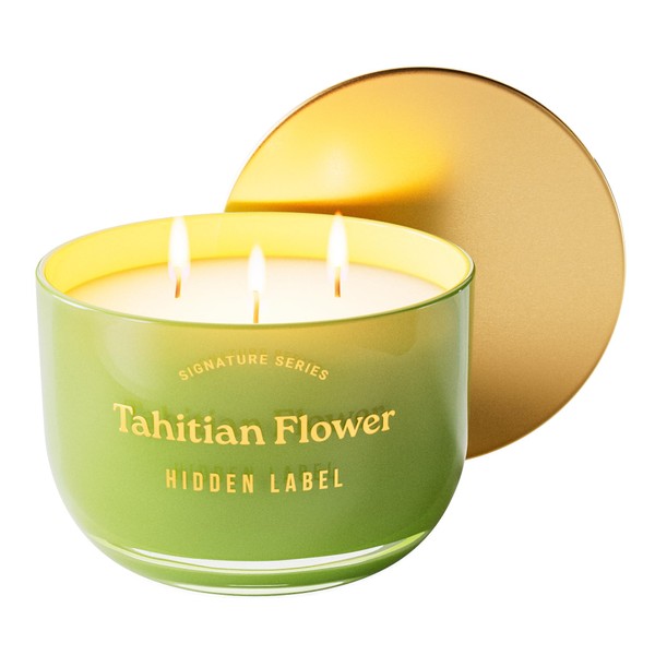 Hidden Label Tahitian Flower Scented Candles,3-Wick Aromatherapy Candle – 18oz,