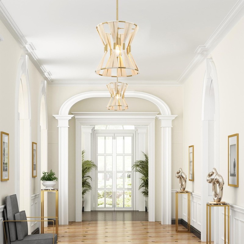 Untrammelife Modern Drum Pendant Light,Luxe Hand-Wrapped Bleached Natural Rope Hanging