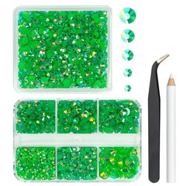 qiipii 2 Boxes 3060PCS Emerald Green AB Resin Rhinestones for Crafting 2mm 3mm 4mm 5mm 6mm Dark Green Flatback Jelly Stones Diamonds Gems Charms for Nails Face Eyes Makeup Tumblers Bottles DIY Crafts