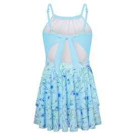 GRACE KARIN Girls Swimsuit Size 10-12 One Piece Bathing Suit with Skirt Swimwear for Girls Light Blue
