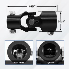 RABROPAR 1" 48 Spline X 3/4" DD Black Single Steering Shaft Universal U Joint Coupling 3-3/4" Overall Length