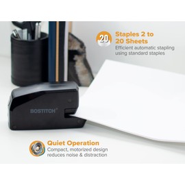 Bostitch Office Portable Electric Stapler, 20 Sheets, AC or Battery Powered, Black (MDS20-BLK)