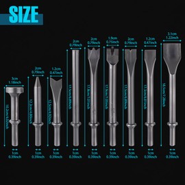 SPEEDWOX 9Pcs Pneumatic Chisel Set Air Hammer Punch Chipping Bits Tool Pneumatic Chisel Tool Round Style Shank Hammer Drill Tool for Tile Masonry Concrete Brick Stone Work