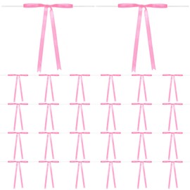 M METERXITY 100-Pack Satin Ribbon Twist Tie Bows, 7x5 Inch Bow Twist Ties, Satin Ribbon Bows for Craft DIY/Baked Goods/Hair Bow Sewing/Wedding/Birthday/Party/Gifts [Pink]
