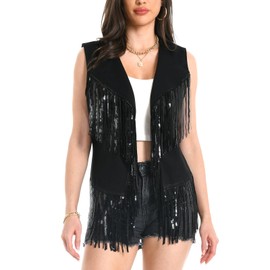 Fringe Vest，60s 70s Outfits for Women Cowgirl Vest Tassel Sleeveless Hippie Costume Western Vest Faux Suede Outfits.