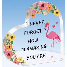 TTOVEN Inspirational Gifts for Women Girls Flamingo Gifts for Women Acrylic Heart Plaque Inspirational Cheer up Gift for Girlfriend Wife Girls Daughter