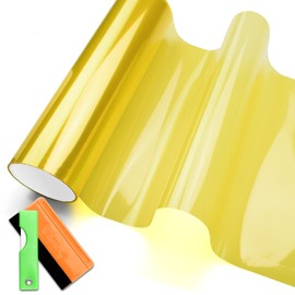 JDMBESTBOY Free Tool Kit 12"x24" (1FT x 2FT) Glossy Golden Yellow Headlight Taillight Fog Light Side Marker Vinyl Tint Film Self Adhesive