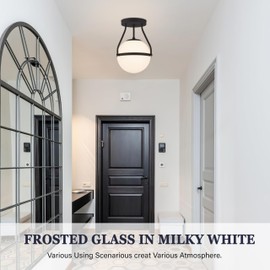 Bagood 9.8" Mid Century Ceiling Light Modern Semi Flush Mount Ceiling Light Fixture Globe Ceiling Light Fixture with Milk Glass Shade Matte Black Finish for Kitchen Island Hallway Foyer (Bulb Incl.)