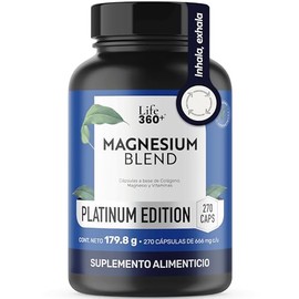 LIFE 360+ Magnesium Mix Platinum | 4 Magnesios L- Treonato, Oxido, Glicinato, Citrato | Adicionado con Colágeno Hidrolizado y Vitaminas D3 y C | Suple