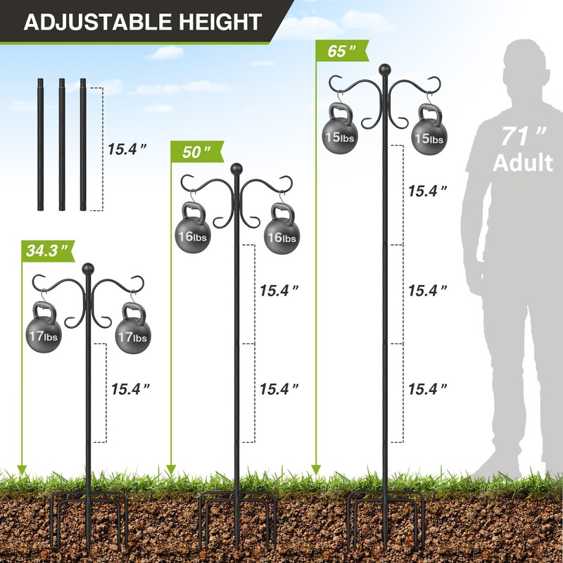 AOMGD 76 Inch Adjustable Double Shepherds Hooks for Outdoor Heavy