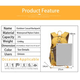 POWER KING Hiking Backpack 20L Foldable Travel Rucksack for Women Men Small Lightweight Packable Outdoor Daypack for Student, Fit for 14 inch Laptop (yellow)