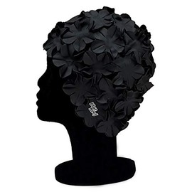Blue Reef Isla Floral Women's Classic Retro 3D Flower Petal Dark Plain Stylish Vintage Swimming Cap Swimming Cap One Size Adults (Black)