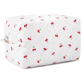 SOIDRAM Cute Makeup Bag Quilted Cosmetic Bag Puffy Coquette Makeup pouch Aesthetic Cherry Travel Toiletry Bag Organizer cotton Makeup Brushes Storage Bag for Women