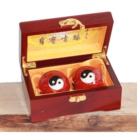 AAF Nommel®, Qi Gong Meditation Relaxation Balls Set No. 006 Ying Yang in Red Wooden Box