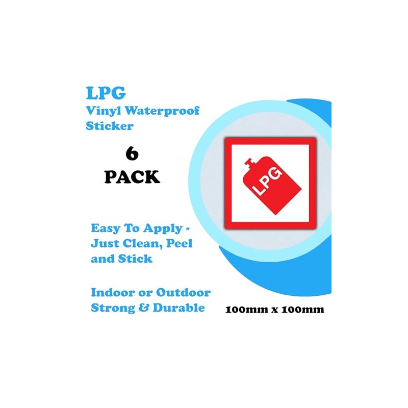 6 Pack - LPG Warning Stickers - 100mm x 100mm
