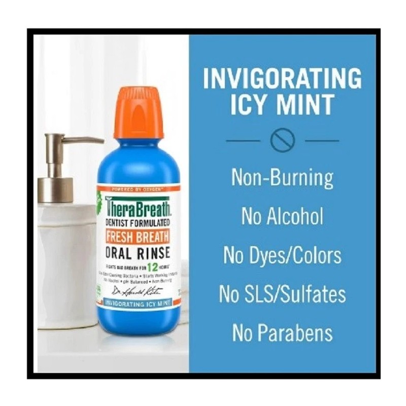 TheraBreath Fresh Breath Alcohol-Free Mouthwash, , Icy Mint, 16 fl