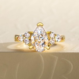 Gobaalele 3CT Cubic Zirconia Yellow Gold Engagement Ring Pear Cut Wedding Band Ring CZ Promise Anniversary Ring for Women Size6.5