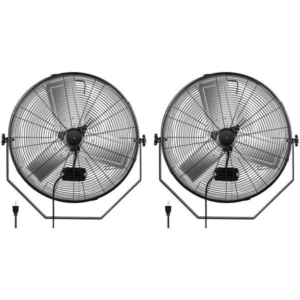 Simple Deluxe 24 Inch Industrial Wall Mount Fan, 3 Speed Commercial Ventilation Metal Fan, 2 Pack, Black