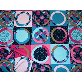 Printed Bullet Liverpool Textured Stretch Fabric Pink Turquoise Geometric FF42