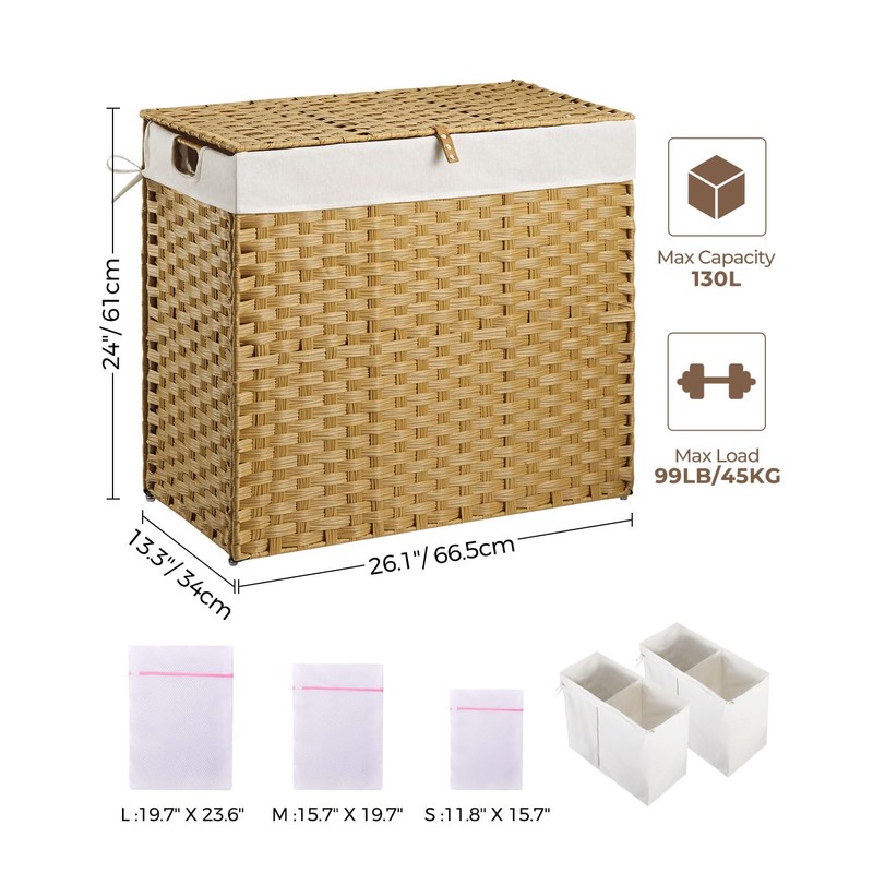 Greenstell Laundry Hamper with lid, No Install Needed, 130L Wicker