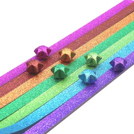1040 Sheets Origami Star Paper Glitter Stars 7 Colors of Cute Strips Lucky Star Decoration Folding Paper for DIY Hand Art Crafts, School Teaching Supplies (7color- 1040 sheets)