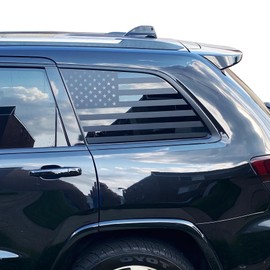 Zxiaochun Rear Side Window American Flag Decal Compatible with 2011-2015 2016 2017 2018 2019 2020 2021 Jeep Grand Cherokee Accessories, Precut Back Side Window USA Flag Vinyl Sticker(Matte Black)