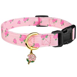 Cotton Handmade Dog Collar Cute and Distinctive Patterns Pink Rose with Pendant Cute Dog Collars for Small Medium Large Dogs Girl Dogs Boy Dogs M
