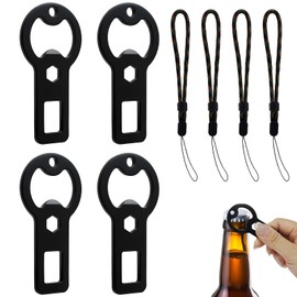 4 Pcs Beer Bottle Opener Keychain with Lanyards, Portable Metal Bottle Opener for Bartender, Beer Can Opener, Kitchen, Bar, Outdoor, Black Stainless Steel
