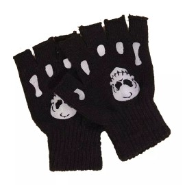 Unbranded Funky Gothic Stretch Knit SKULL FINGERLESS GLOVES Black Silver Novelty Accessory