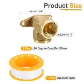 sourcing map 1 Pcs 90 Degree Drop Ear Elbow, 1/2 Inch Female x 1/2 Inch Female Brass Plumbing Fittings, Pipe Connector with Base Plate for Air Water Fuel Pipe