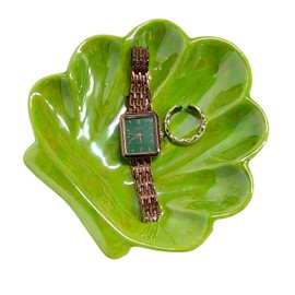 TIGERMILLION Shell Trinket Dish, Green Seashell Jewelry Dish Tray, Ceramic Ring Holder, Ceramic Trinket Tray Jewelry Dish Organizing Necklace Earrings for Mom Friend Sister (Bright Green)