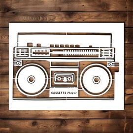 Boombox Stencil Template - Reusable Vintage Retro Street Art Inspirational Stencils for Painting on Wood, Glass, Wall, Rock, Walls, Canvas, Glassware, Spray Painting, Airbrushing (8.5x11)