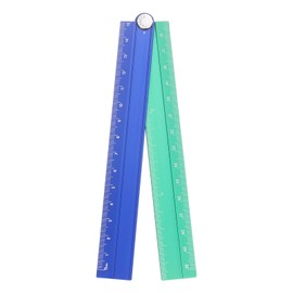 HARFINGTON Folding Straight Ruler 30cm Metric Aluminum Alloy Protractor Foldable Angle Ruler Geometric Measuring Tool with Angle Line for Architects Artists Office, Blue Green