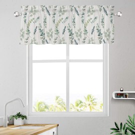 Farmhouse Eucalyptus Leaf Kitchen Curtains Valances for Windows Spring Summer Sage Green Leaves Rod Pocket Valance Window Treatments 1 Panel Short Toppers Curtain 54x18 Inch for Bathroom Decor